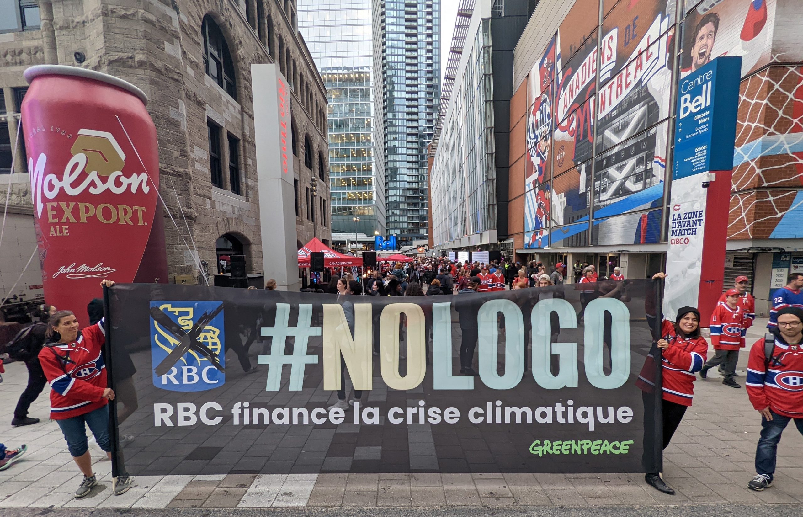 Protesters in quebec protest RBC after greenwashing investigation
