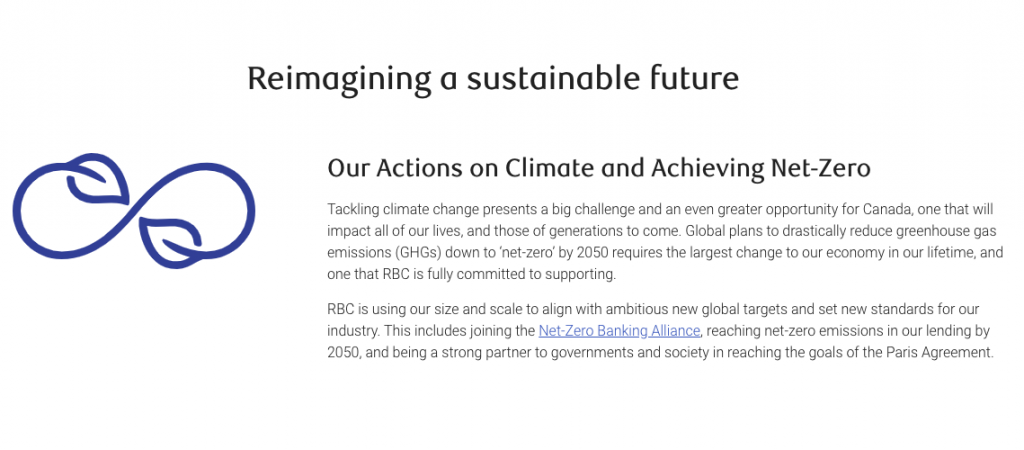 Screenshot from RBC sustainability website